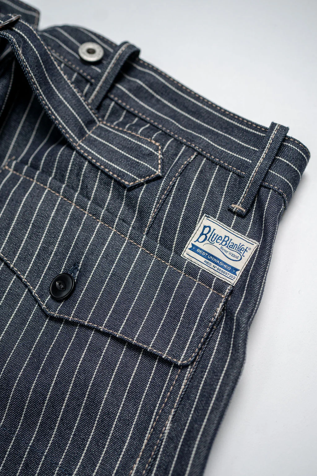 Blue Blanket IJ1 JP03 Waist Overall - 11oz Japanese Dark Indigo Pinstripe Selvedge Denim - Image 9