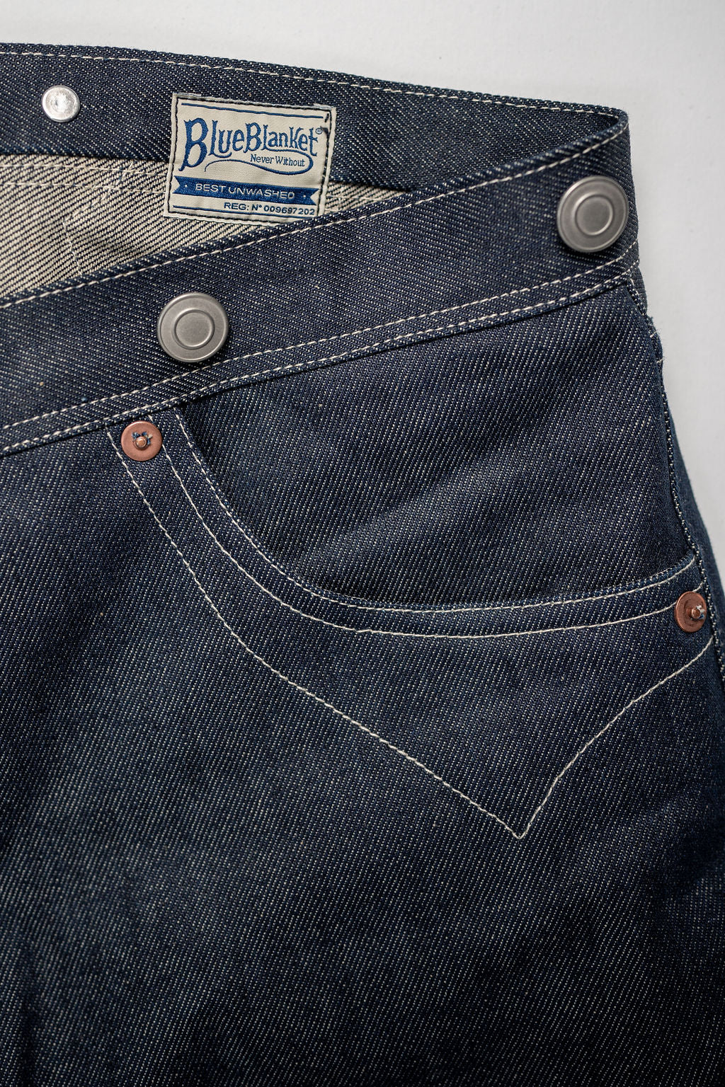 Blue Blanket P40 IT166 Waist Overall Jeans 1870s Single Needle Production - 13oz Italian Selvedge Raw Organic Denim - Image 5