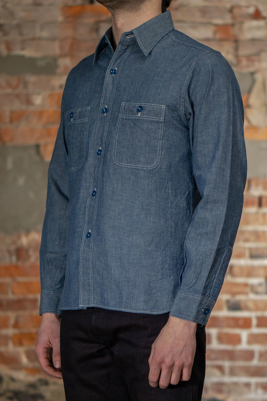 Buzz Rickson's BR25995 Chambray Work Shirt - Blue - Image 2