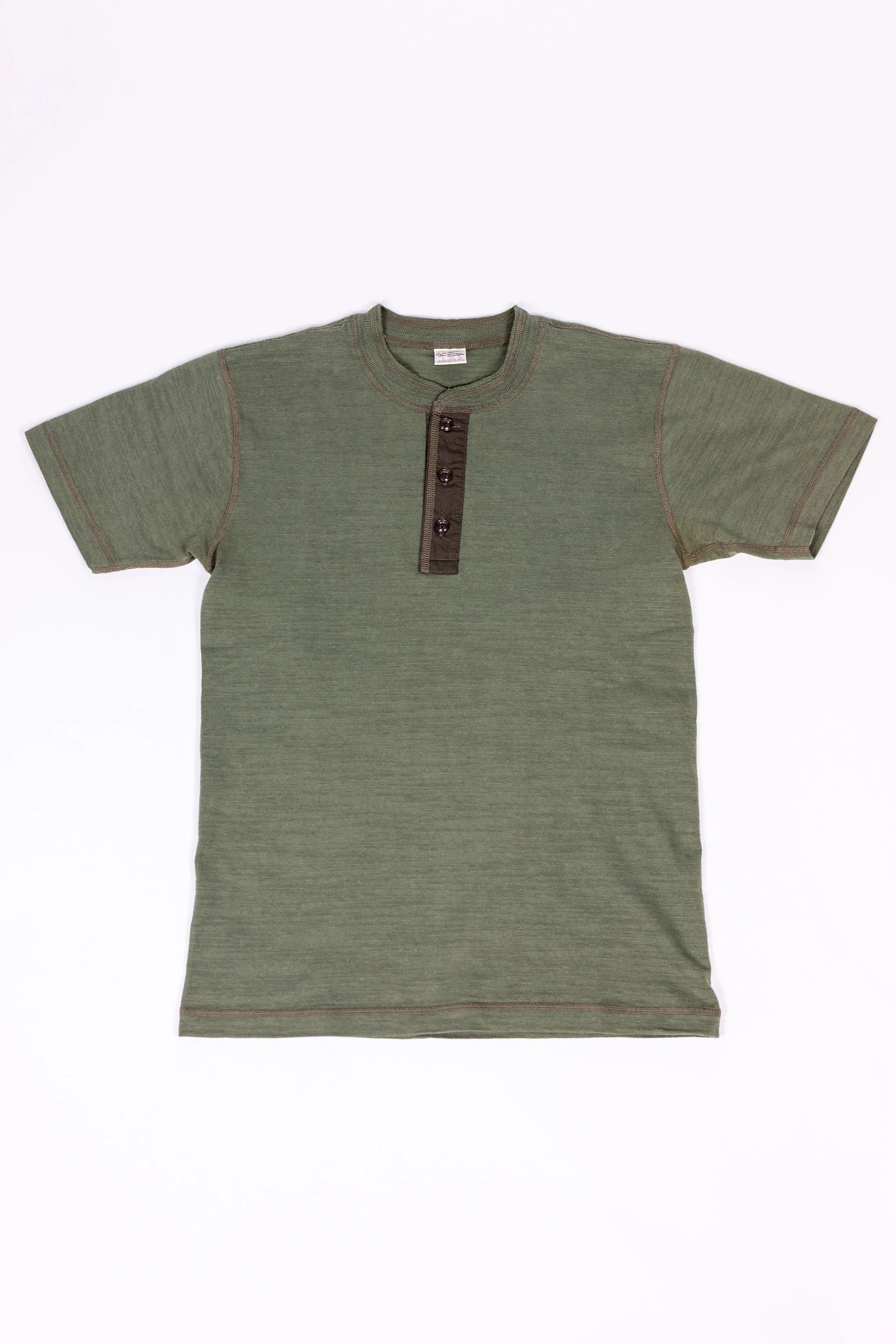 Buzz Rickson's BR79192 Slub Yarn Henley Neck T-Shirt - Olive - Image 3