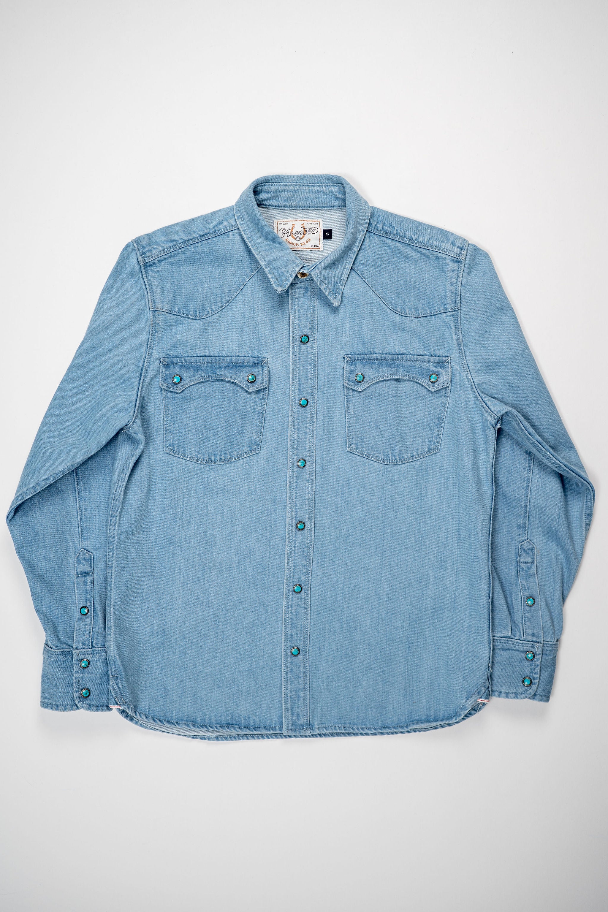 Freenote Cloth Modern Western - 11oz Bleached Denim with Turquoise Snaps - Image 4