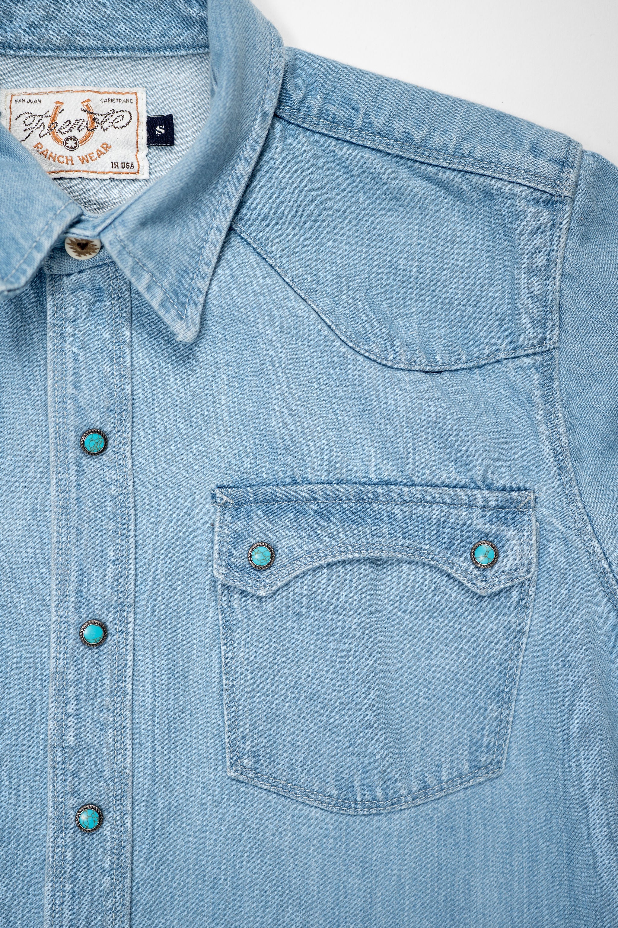 Freenote Cloth Modern Western - 11oz Bleached Denim with Turquoise Snaps - Image 6