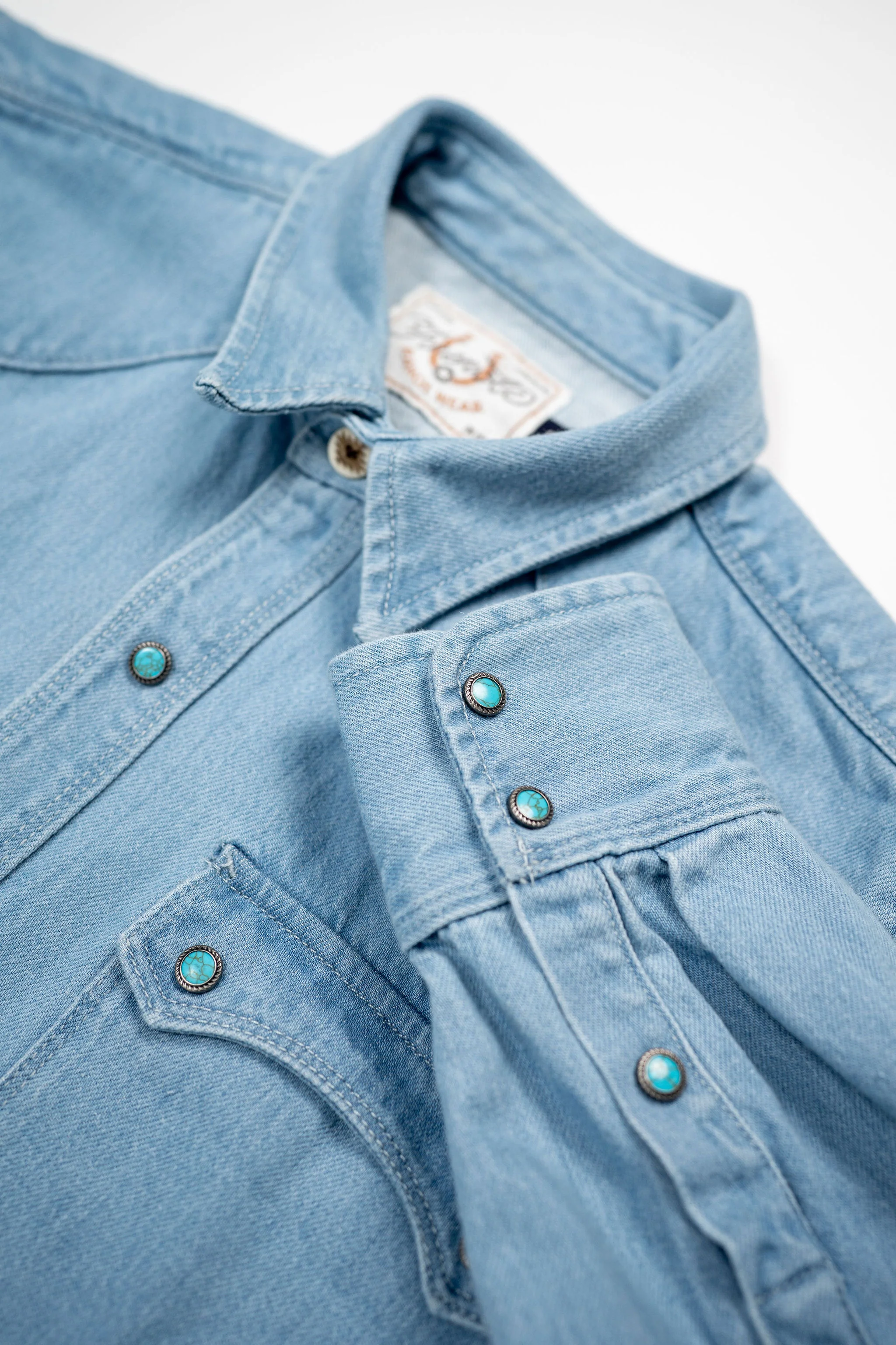 Freenote Cloth Modern Western - 11oz Bleached Denim with Turquoise Snaps - Image 7