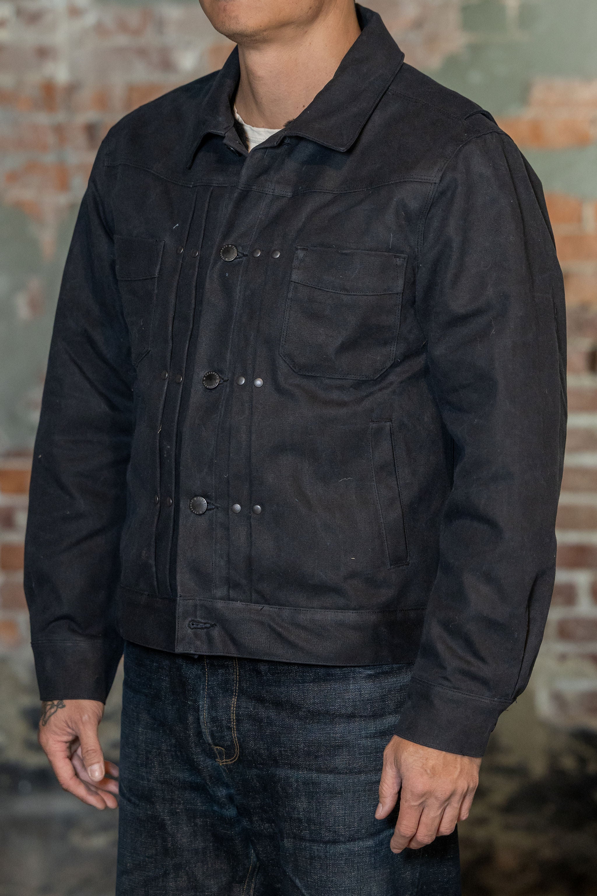 Freenote Cloth Heavy Waxed Riders Jacket - Black Alpaca - Image 2