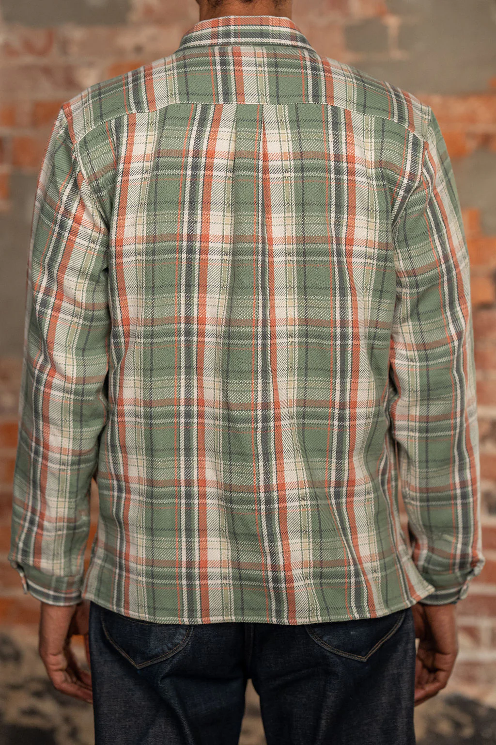 Indigofera Webster - 7.3oz Jacquard Flannel Green/Beige Check - Image 3