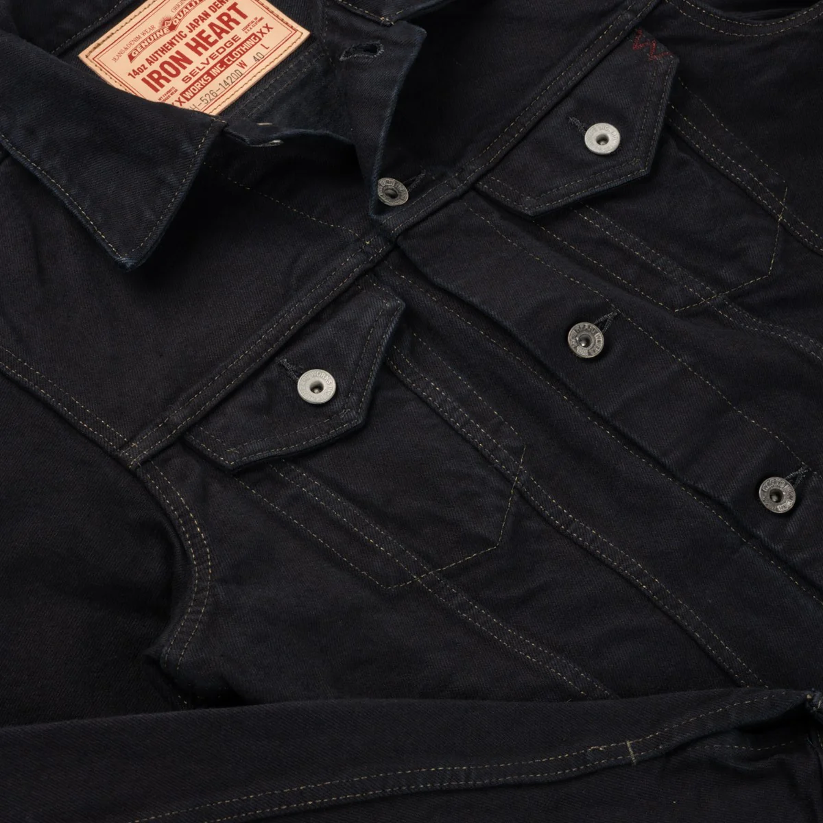 Iron Heart IH-526-142OD 14oz Selvedge Denim Modified Type III Jacket - Indigo Overdyed Black - Image 6