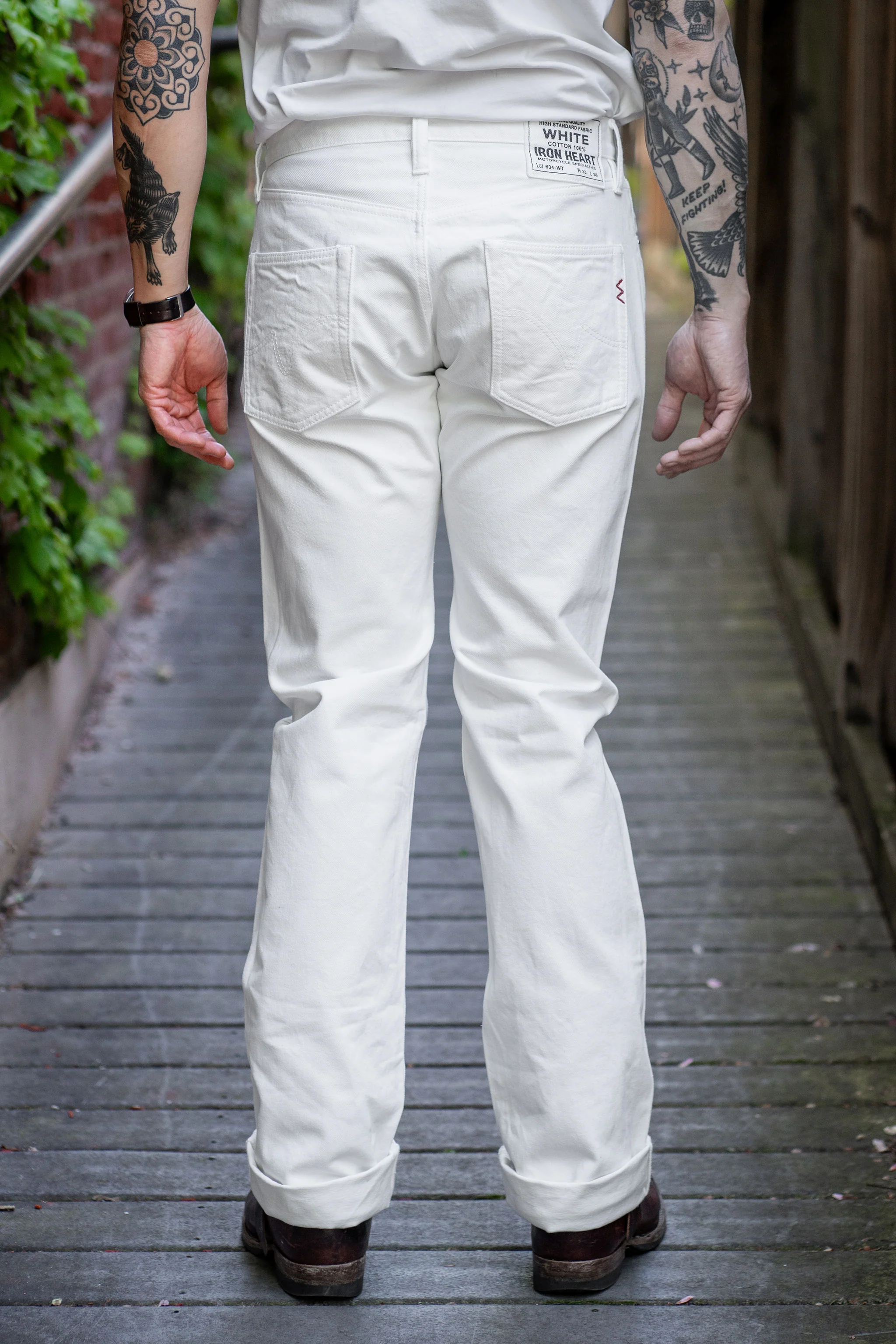Iron Heart IH-634-WT 13.5oz Denim Straight Cut Jeans - White - Image 3