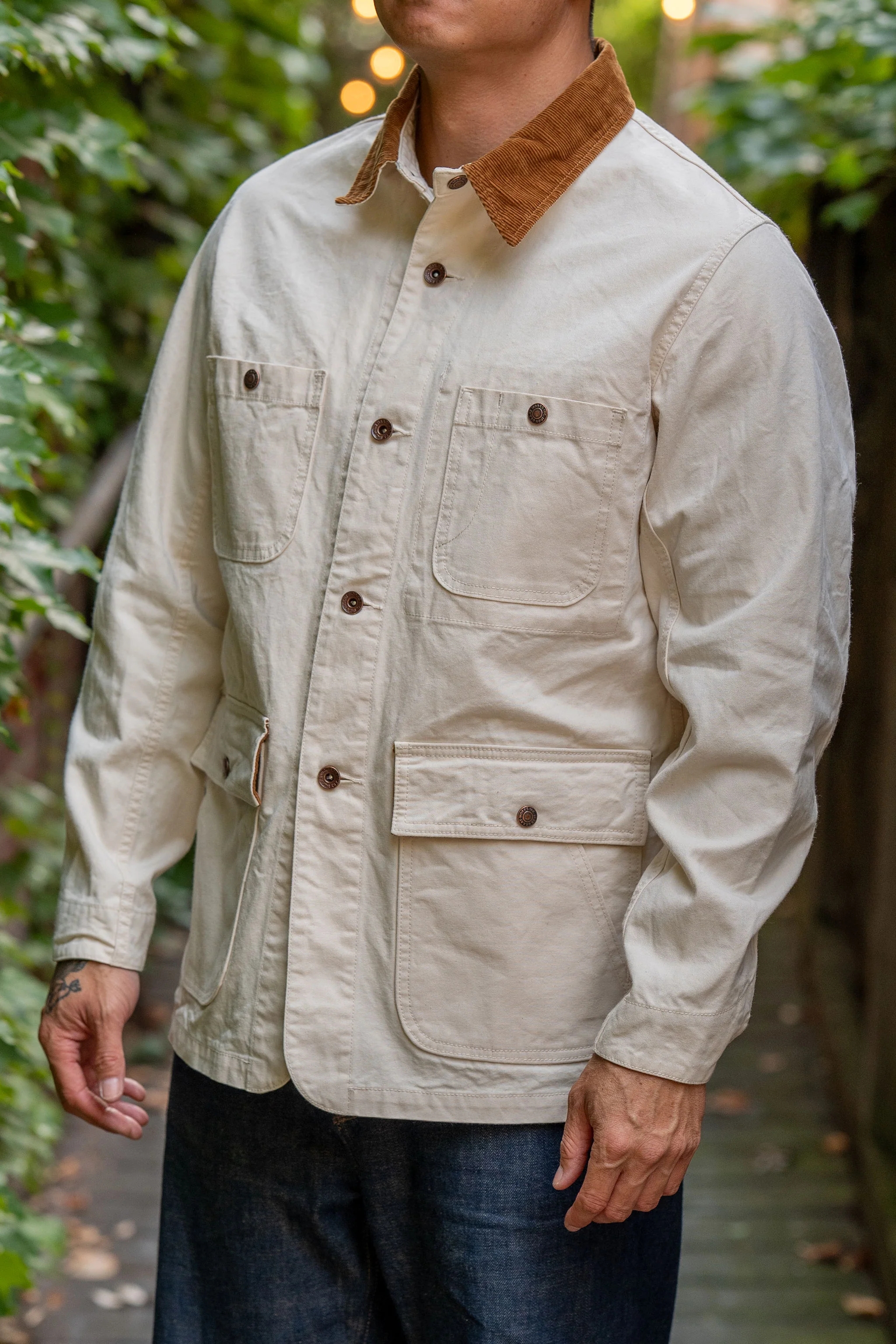 Iron Heart IHJ-148-IVO 10oz Kurashikizome Organic Cotton Duck Chore Jacket - Ivory - Image 2