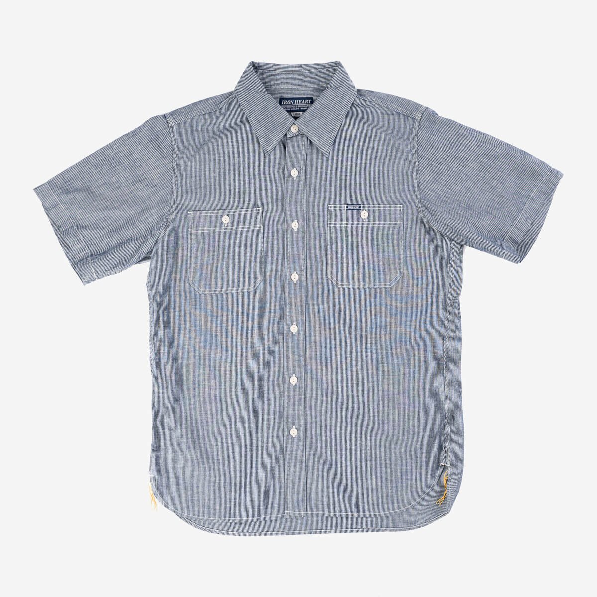 Iron Heart IHSH-285-PIN 5.5oz Selvedge Chambray Short Sleeve Work Shirt - Hairline Stripe - Image 4