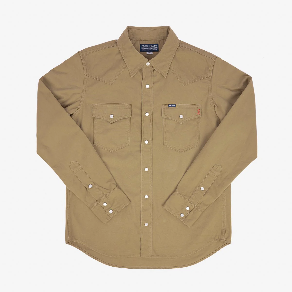 Iron Heart IHSH-394-KHA 7oz Fatigue Cloth Western Shirt - Khaki - Image 4