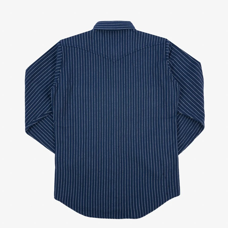 Iron Heart IHSH-401-NAV Ultra Heavy Flannel Chalk Stripe Western Shirt - Navy - Image 5