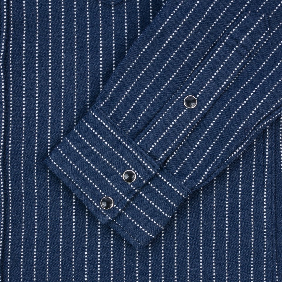 Iron Heart IHSH-401-NAV Ultra Heavy Flannel Chalk Stripe Western Shirt - Navy - Image 9