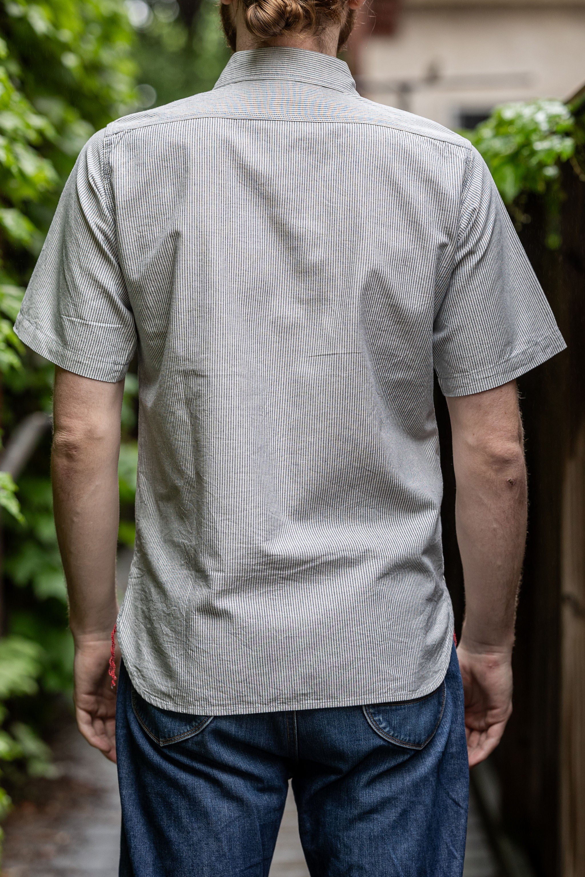 Iron Heart IHSH-420-HIC 5oz Selvedge Ox Cloth Short Sleeved Work Shirt - Hickory Stripe - Image 3