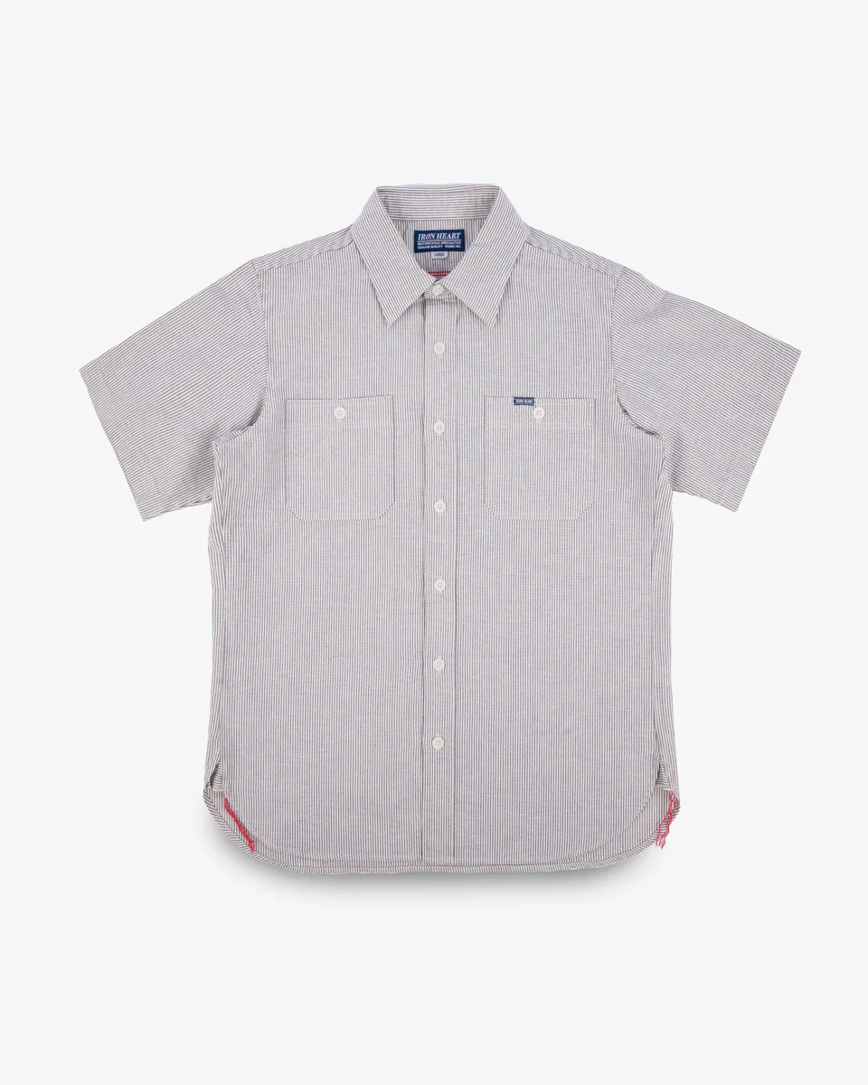Iron Heart IHSH-420-HIC 5oz Selvedge Ox Cloth Short Sleeved Work Shirt - Hickory Stripe - Image 4