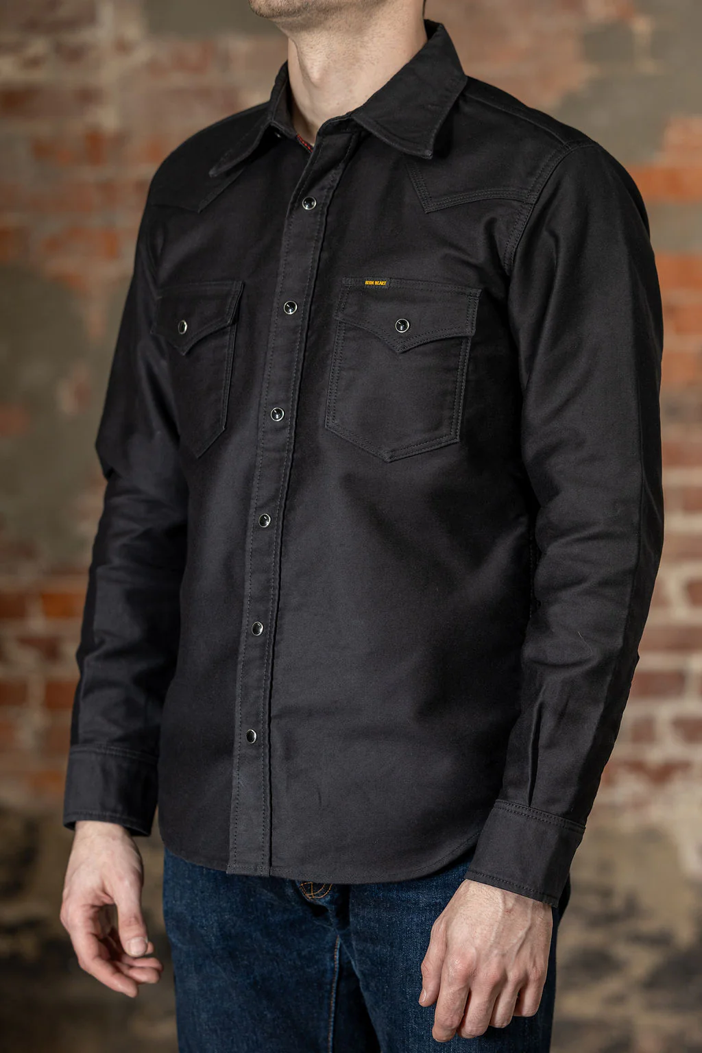 Iron Heart IHSH-426-BLK 12oz Military Moleskin Western Shirt - Black - Image 2