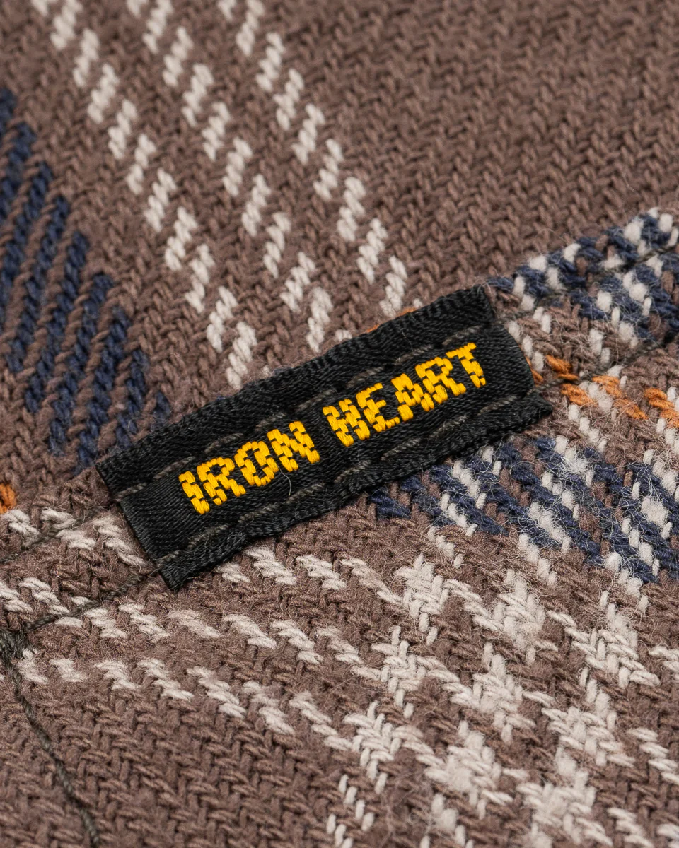 Iron Heart IHSH-431-BRN Slubby Heavy Flannel Check Western Shirt - Brown - Image 5
