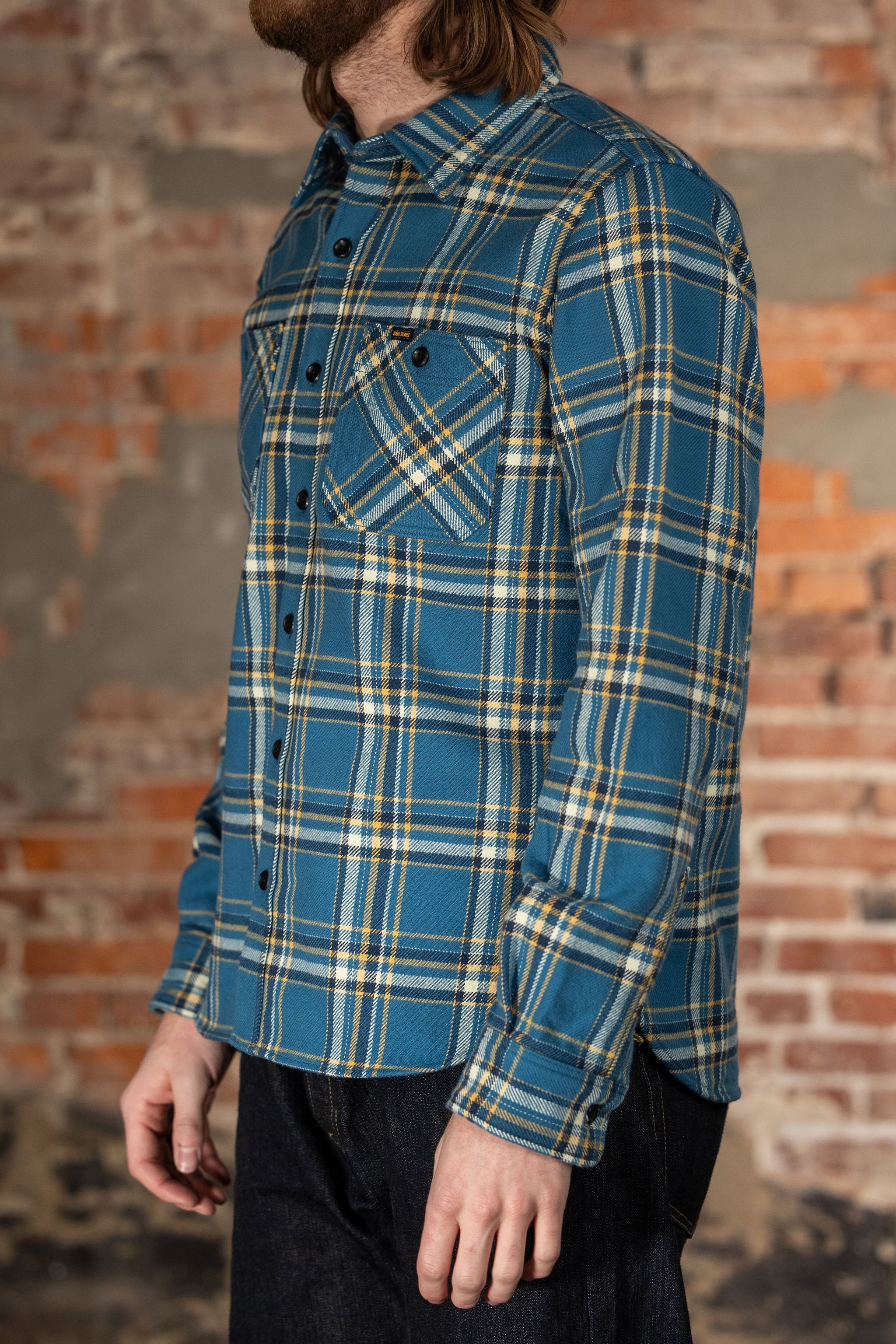 Iron Heart IHSH-435-BLU Ultra Heavy Flannel American Check Work Shirt - Blue - Image 2