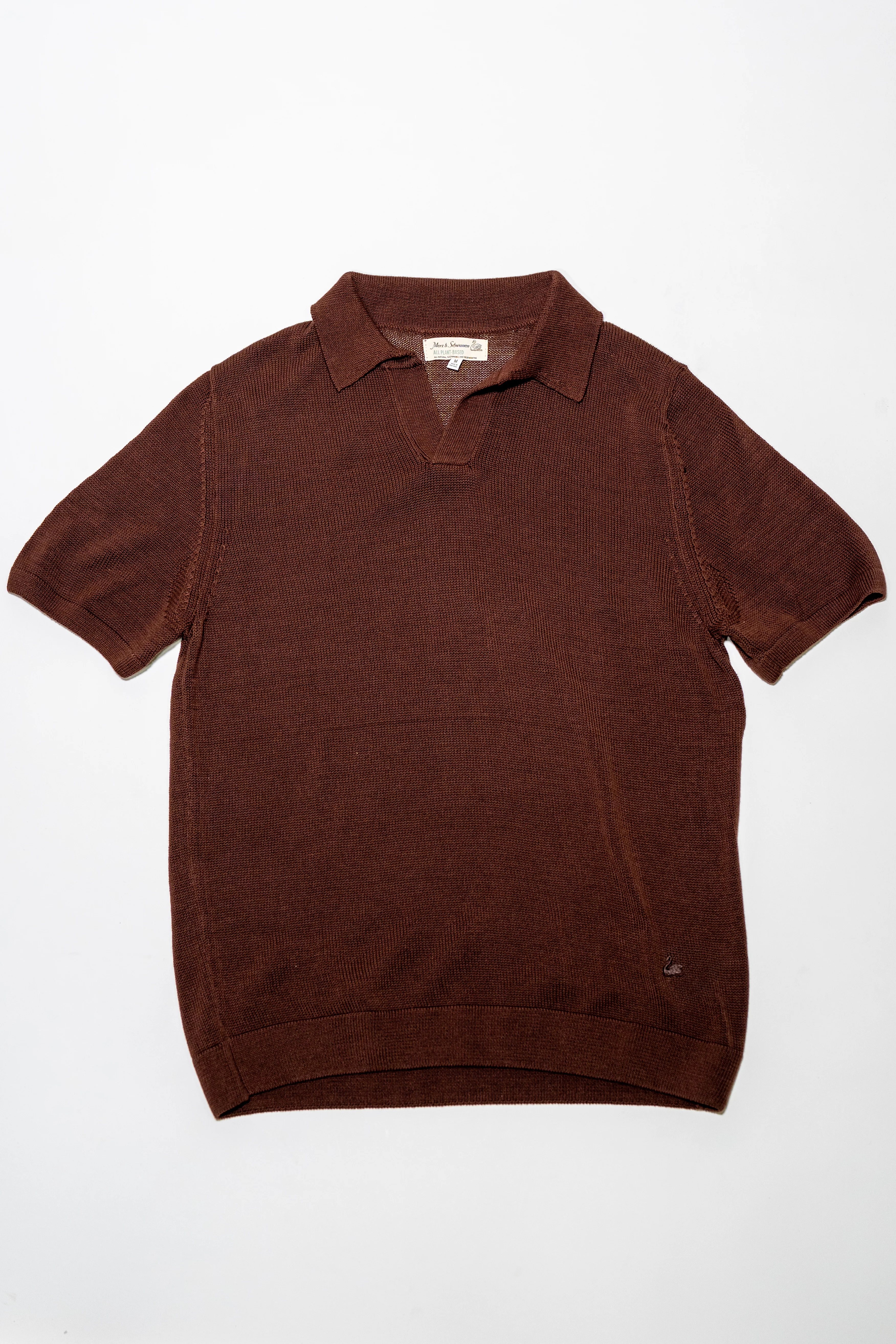 Merz b. Schwanen KNITPOLO02 1962 Cotton Polo Shirt - Chocolate - Image 4