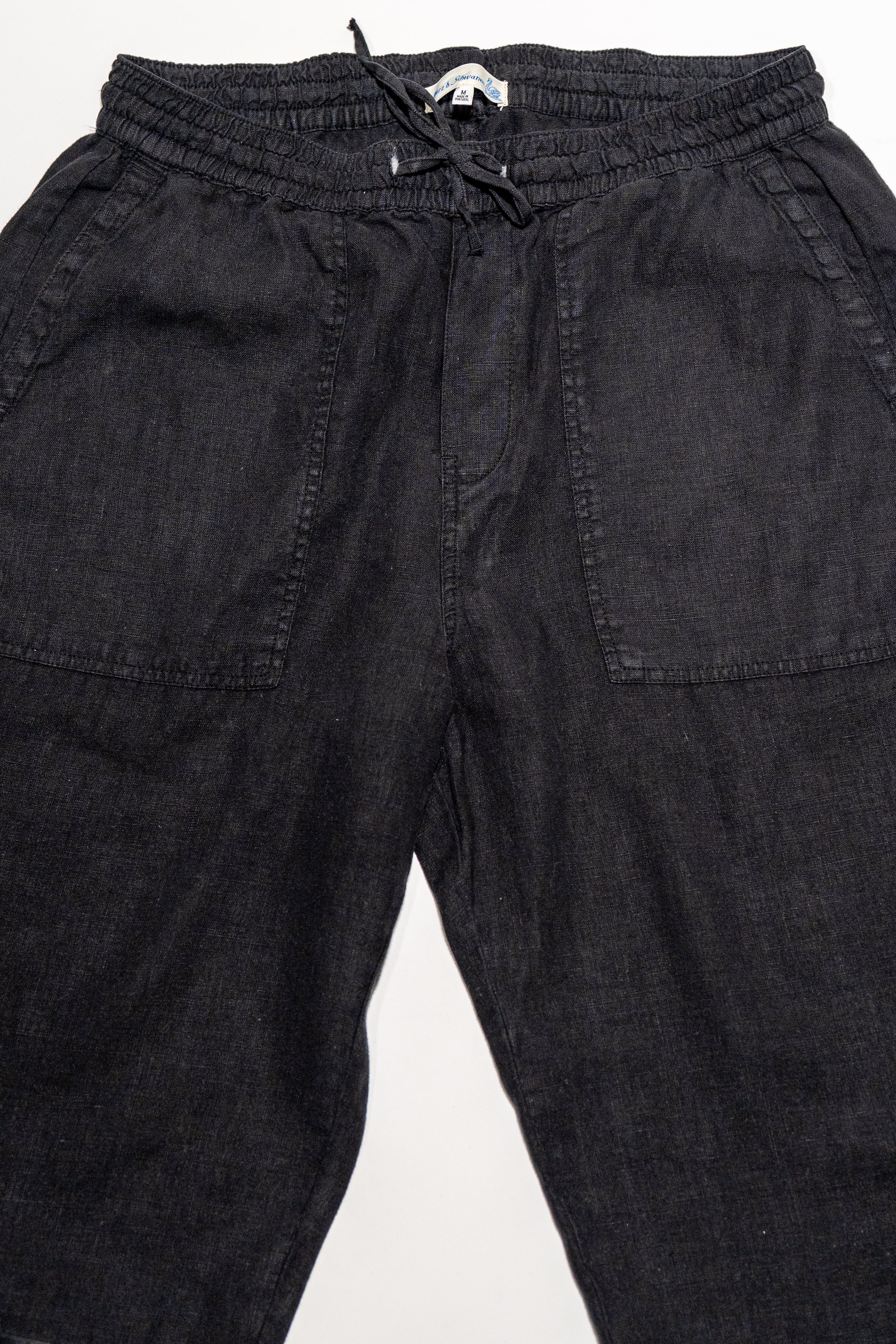Merz b. Schwanen PANTS05LI Linen Workers Drawstring Pants - Deep Black - Image 4