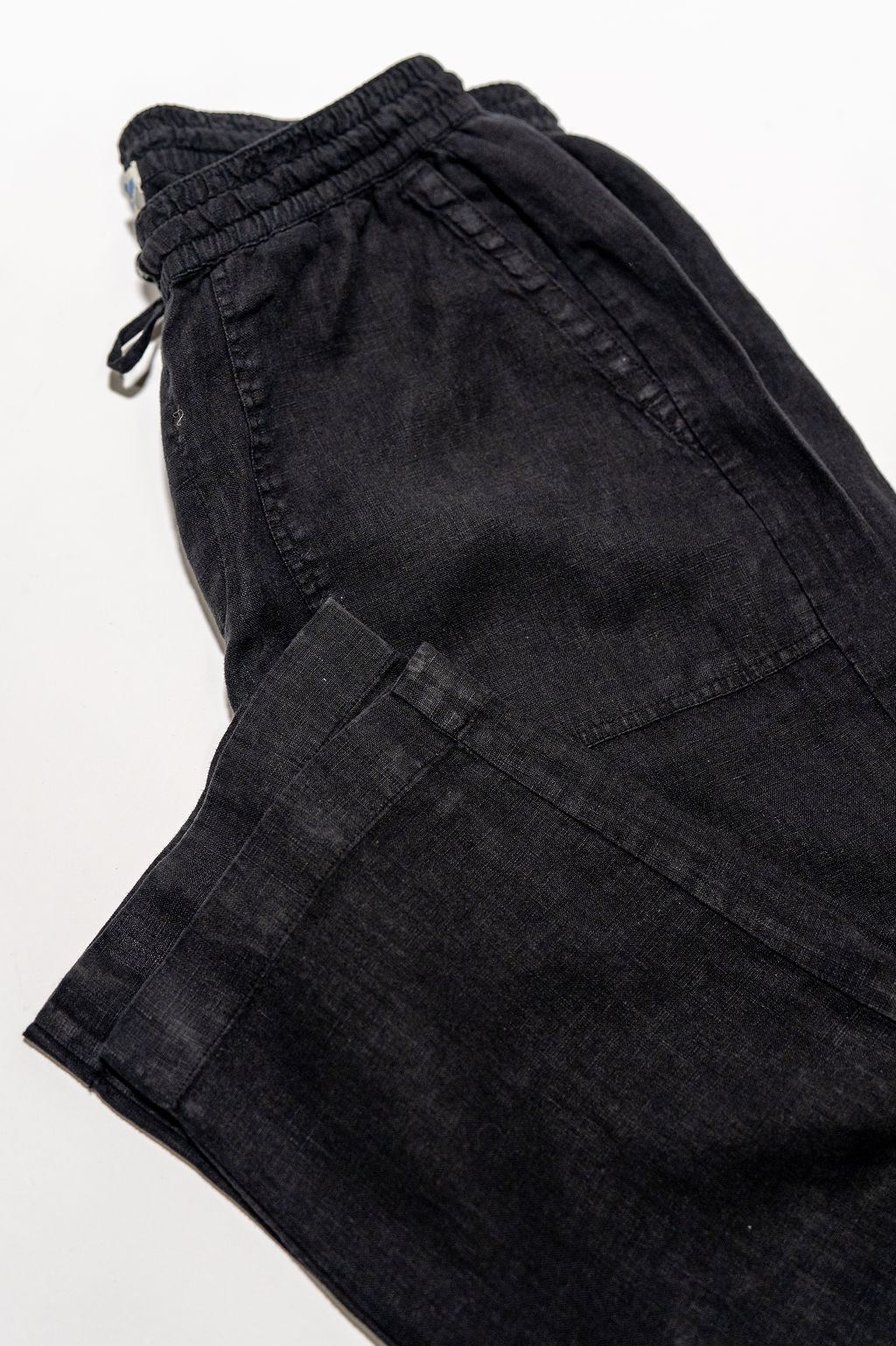 Merz b. Schwanen PANTS05LI Linen Workers Drawstring Pants - Deep Black - Image 7