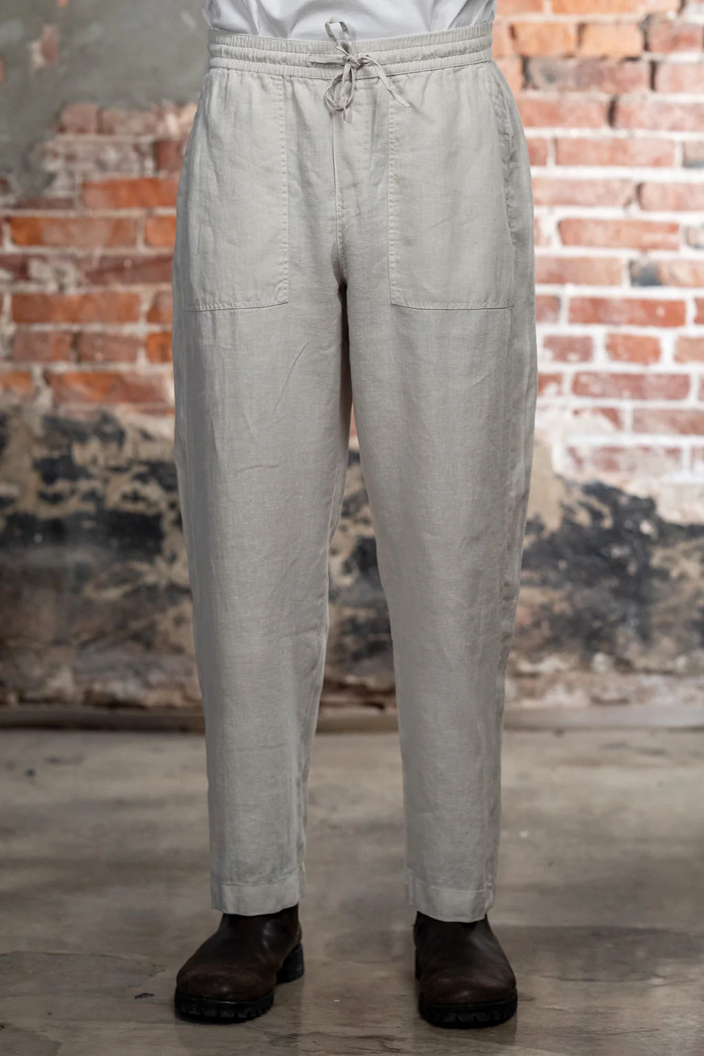 Merz b. Schwanen PANTS05LI Linen Workers Drawstring Pants - Light Stone
