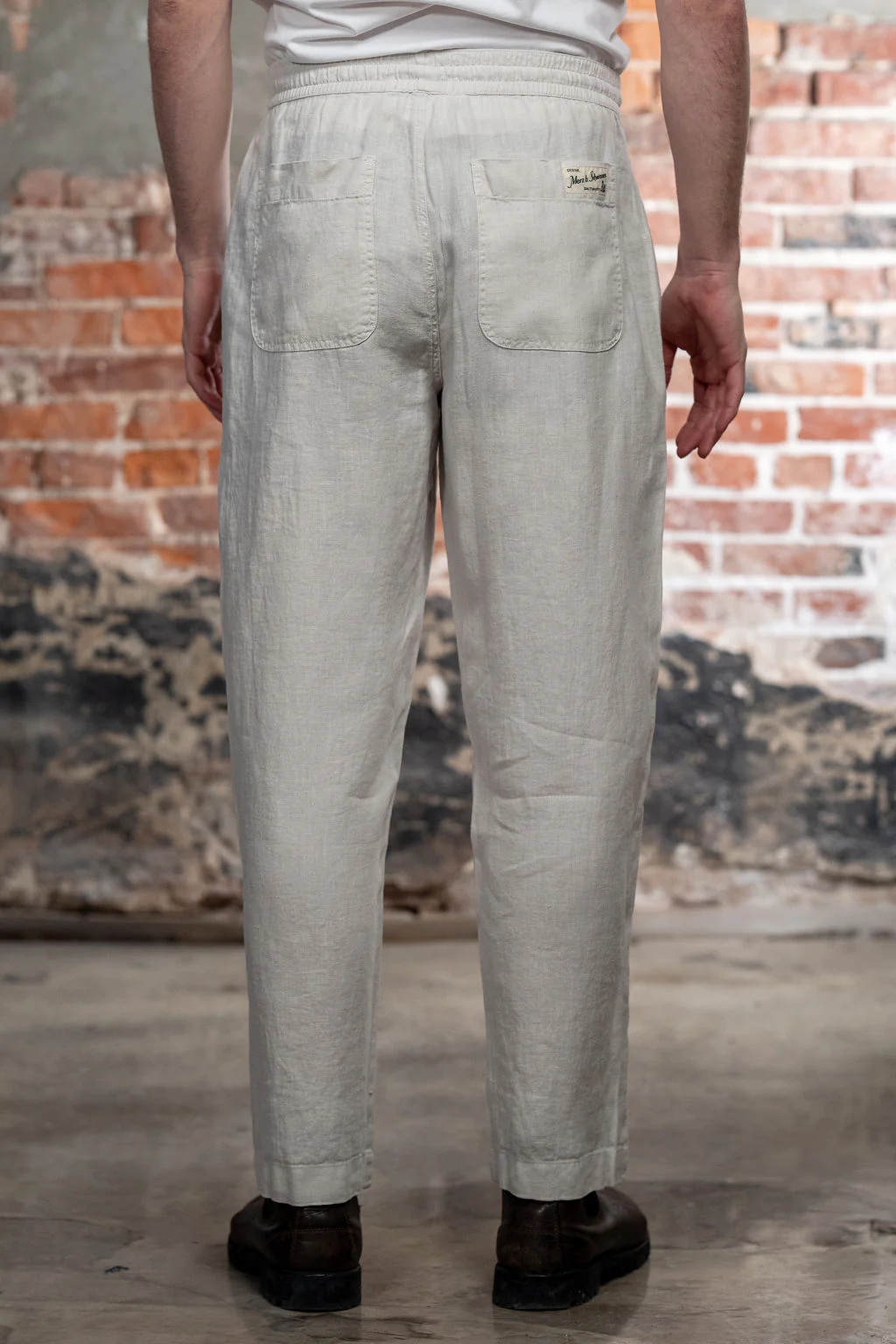 Merz b. Schwanen PANTS05LI Linen Workers Drawstring Pants - Light Stone - Image 3