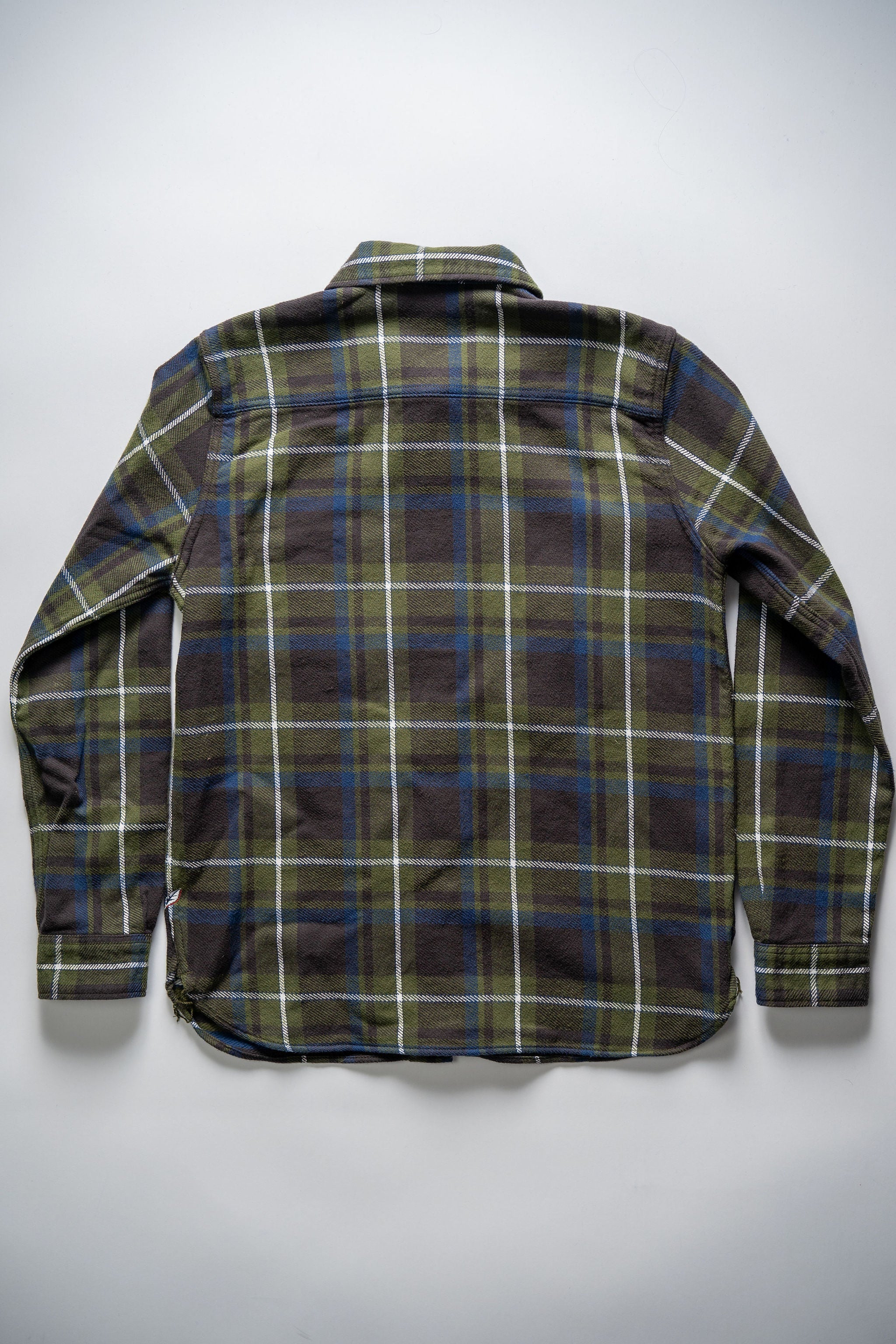 Pure Blue Japan 2222-OL Raised Surface Check Double Pocket Shirt -Olive - Image 10