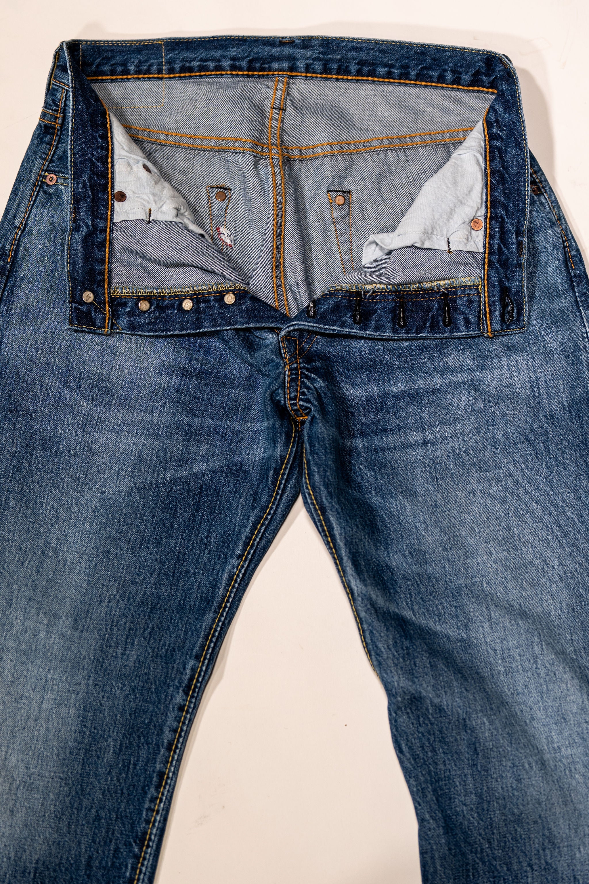 Pure Blue Japan USED-003-ID Regular Straight - 14oz Natural Used Wash Indigo x White - Image 5