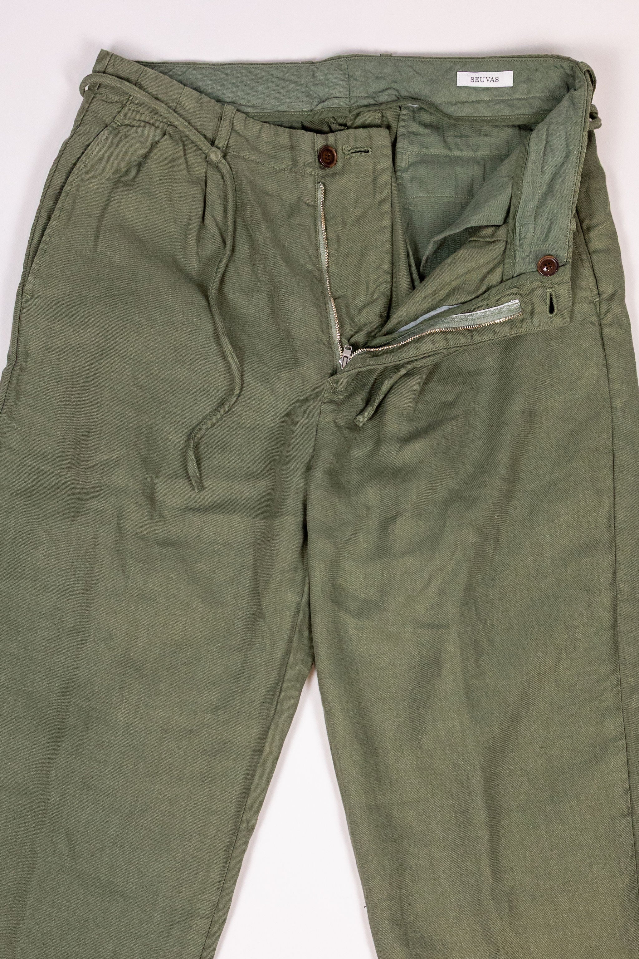 Seuvas Linen Tapered 2-Tuck Pants - Olive - Image 7