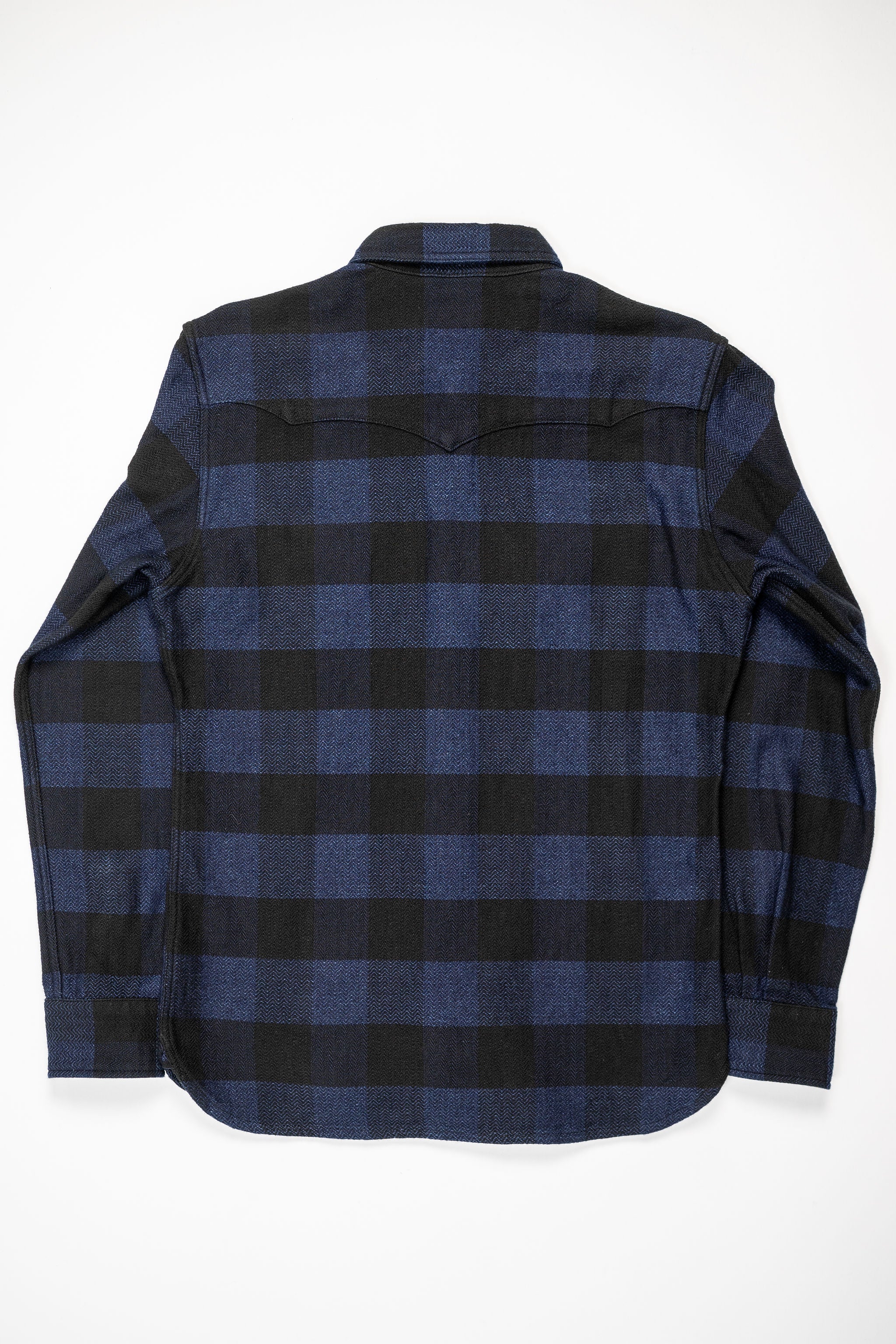 The Flat Head FN-SNW-101SP Block Check Flannel Western Shirt - Indigo - Image 8