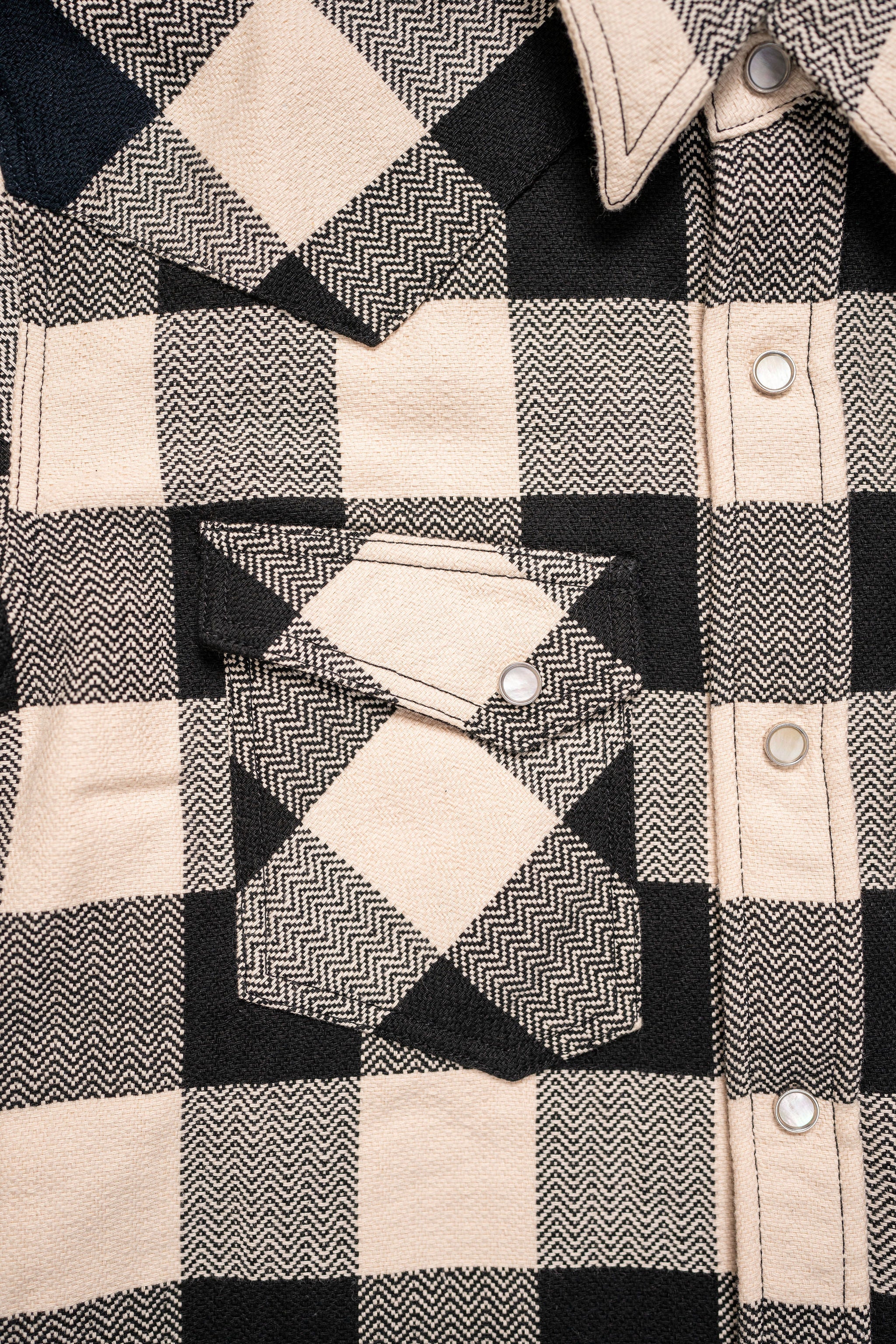 The Flat Head SNW-101L Block Check Western Flannel Shirt - Ivory/Black - Image 7