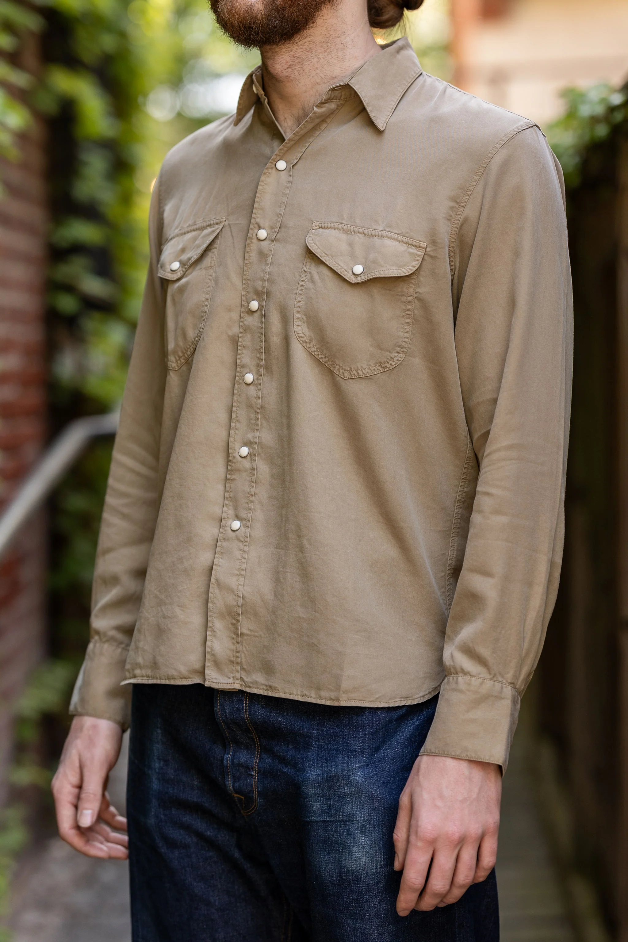 Wythe Tencel Gabardine Pearlsnap Shirt - Camp Khaki - Image 2